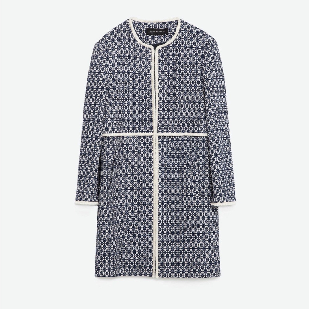 Zara Basic Women's Blue Printed Jacquard Jacket Coat Size M
